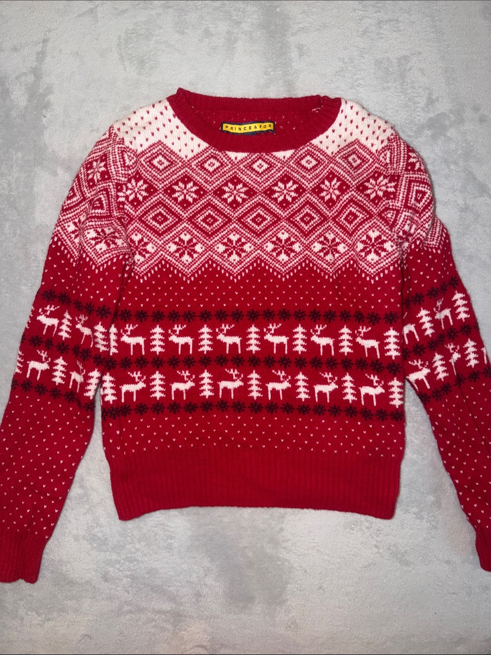 Prince Red & White Fair Isle Reindeer Crewneck Sweater